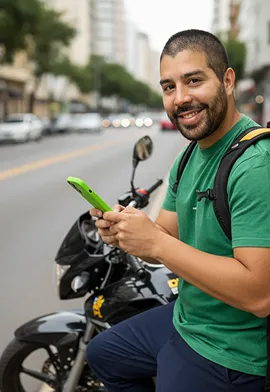Commercial africain utilisant son smartphone en ville
